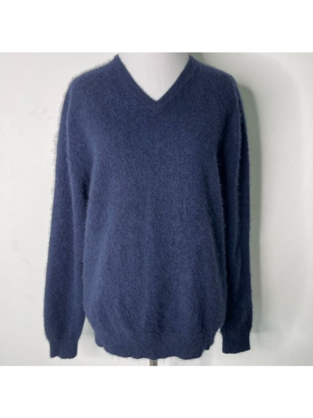 Club Room Cashmere Sweater Mens Large Navy Blue V Neck Pullover 100% Fine Knit